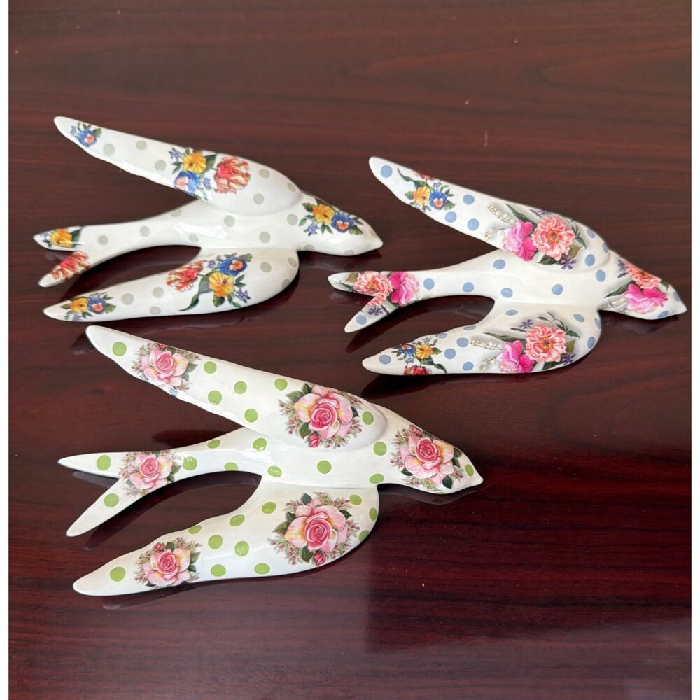 MacKenzie-Childs Ceramic Wildflower Swallowtail Wall Decor Set of 3 Polka Dot 6"